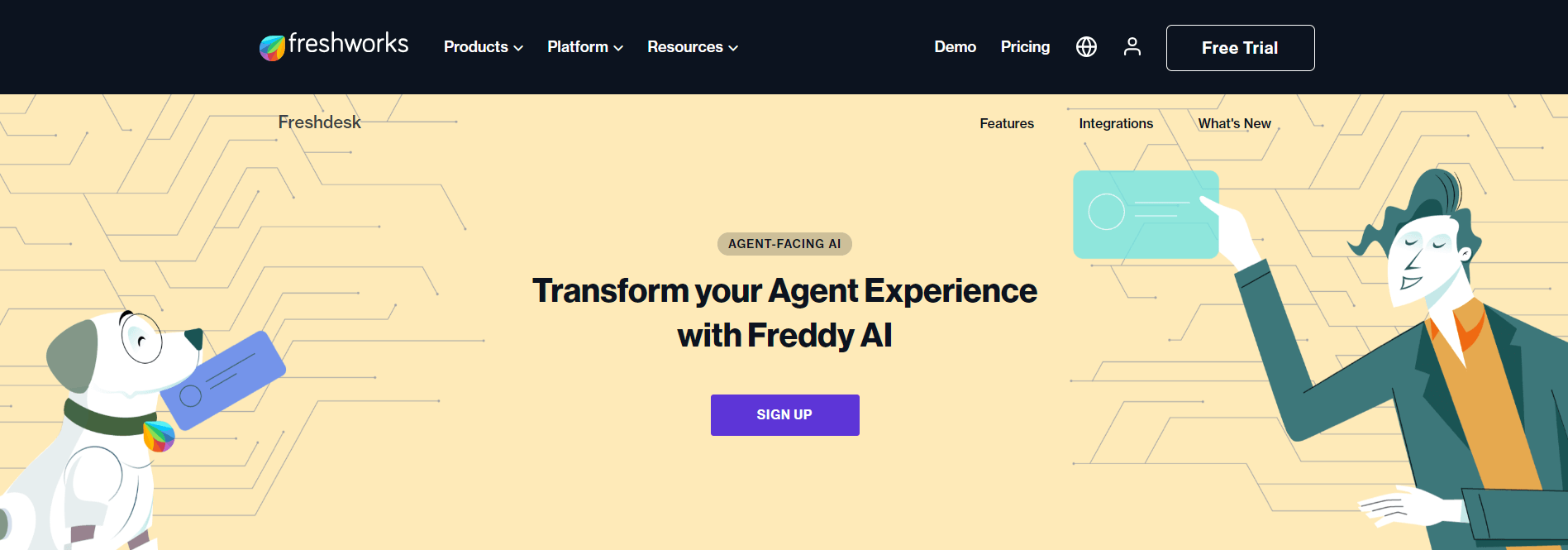 Captura de pantalla AI del sitio web de FreshDesk