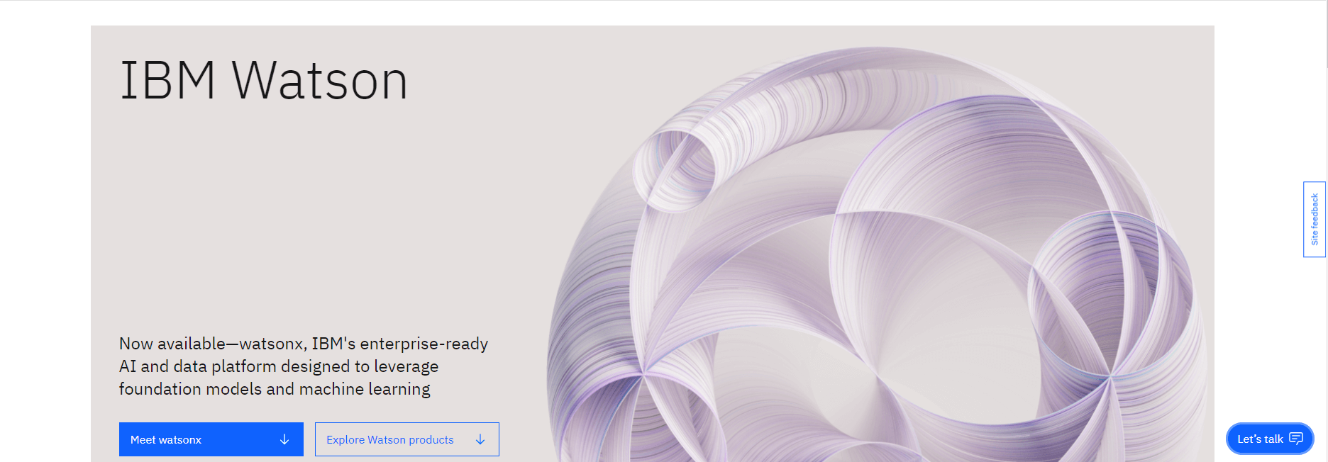 Captura de pantalla del sitio web IBM Watson AI